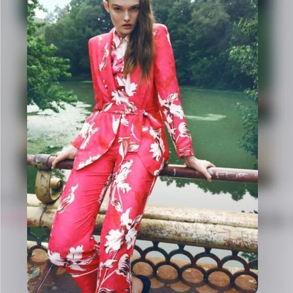 Zara Pink PRINTED BLAZER WITH BELT - Picture 5 of 9